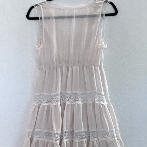 Ivory‎ Sleeveless Babydoll Top Lace Trim Semi Sheer Tiered Ruffle Blouse Sz S/M - Picture 11 of 14
